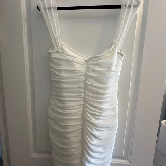 White Ruched Off-Shoulder Dress - Picture 3 of 3